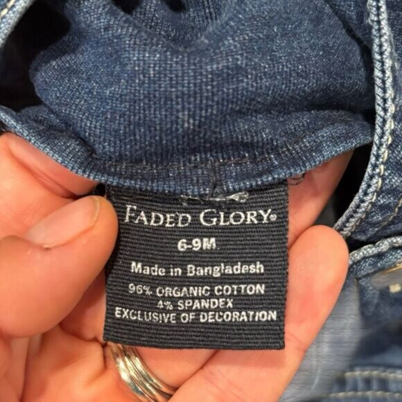 Faded Glory Baby Girl Denim Jumper Dress 6-9M Organic Cotton Heart Pocket Retro - Picture 5 of 7